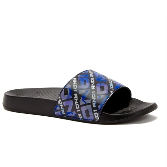 #286 New AND1 Mens 12 Crossover Lenticular Sport Slides Sandal Blue Purple Black - Picture 2 of 8